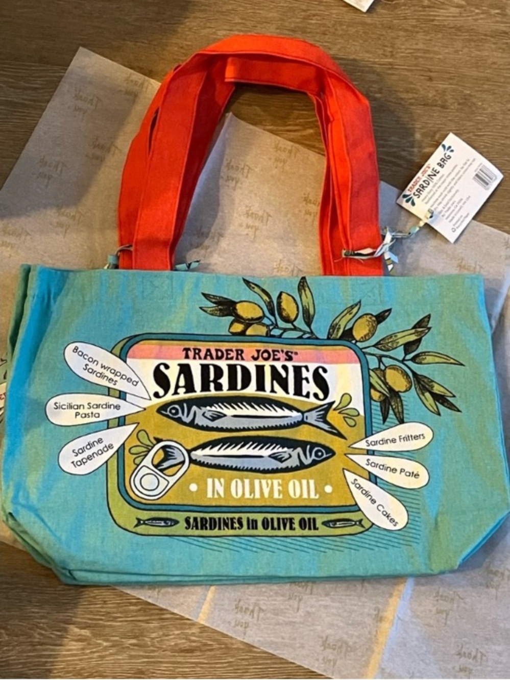 NWT Trader Joe’s canvas tote Sardines